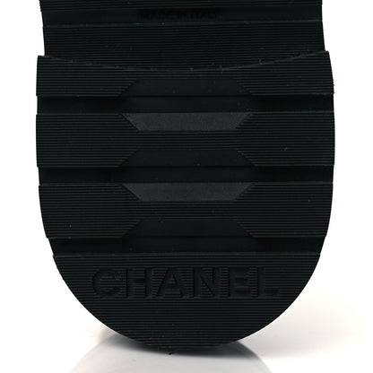 Chanel Shiny Goatskin Calfskin Quilted Lace Up Combat Boots 37 Ivory Black 6 of 9