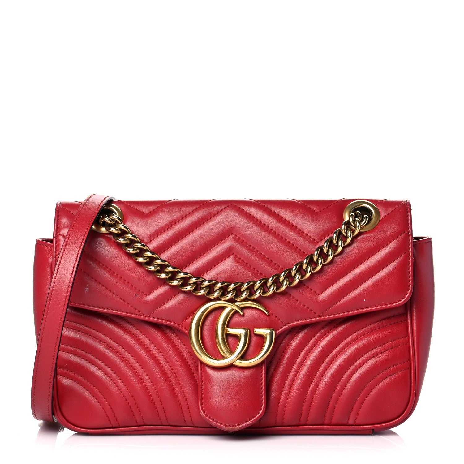 Gucci Calfskin Matelasse Small GG Marmont Shoulder Bag Hibiscus Red 1 of 20