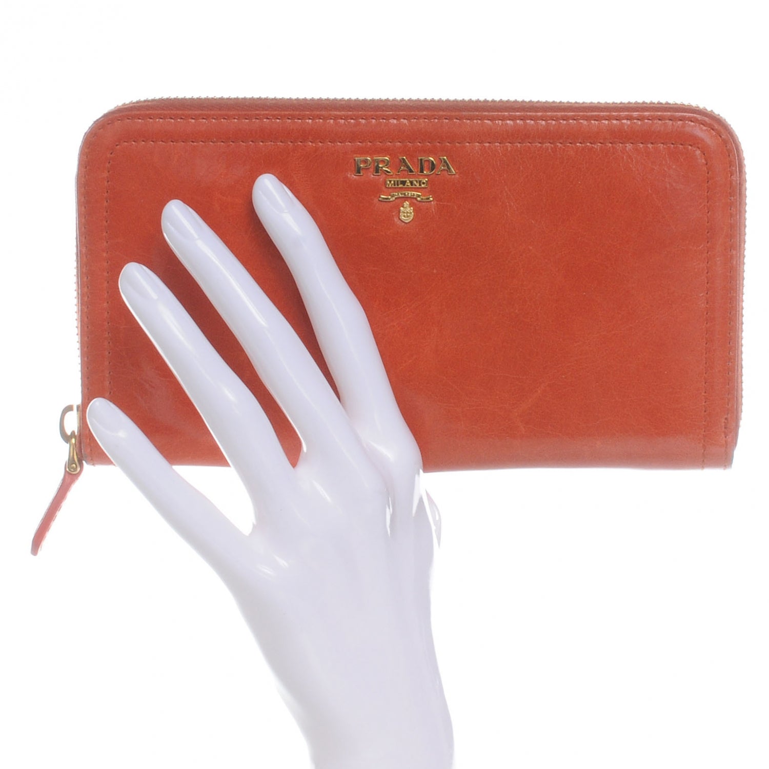 Prada Vitello Shine Zip Around Wallet Mandarino 2 of 11