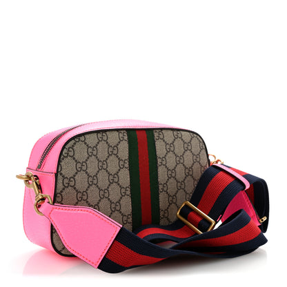 Gucci GG Supreme Monogram Textured Dollar Calfskin Web Ophidia Small Crossbody Bag Beige Ebony Fuchsia 3 of 10