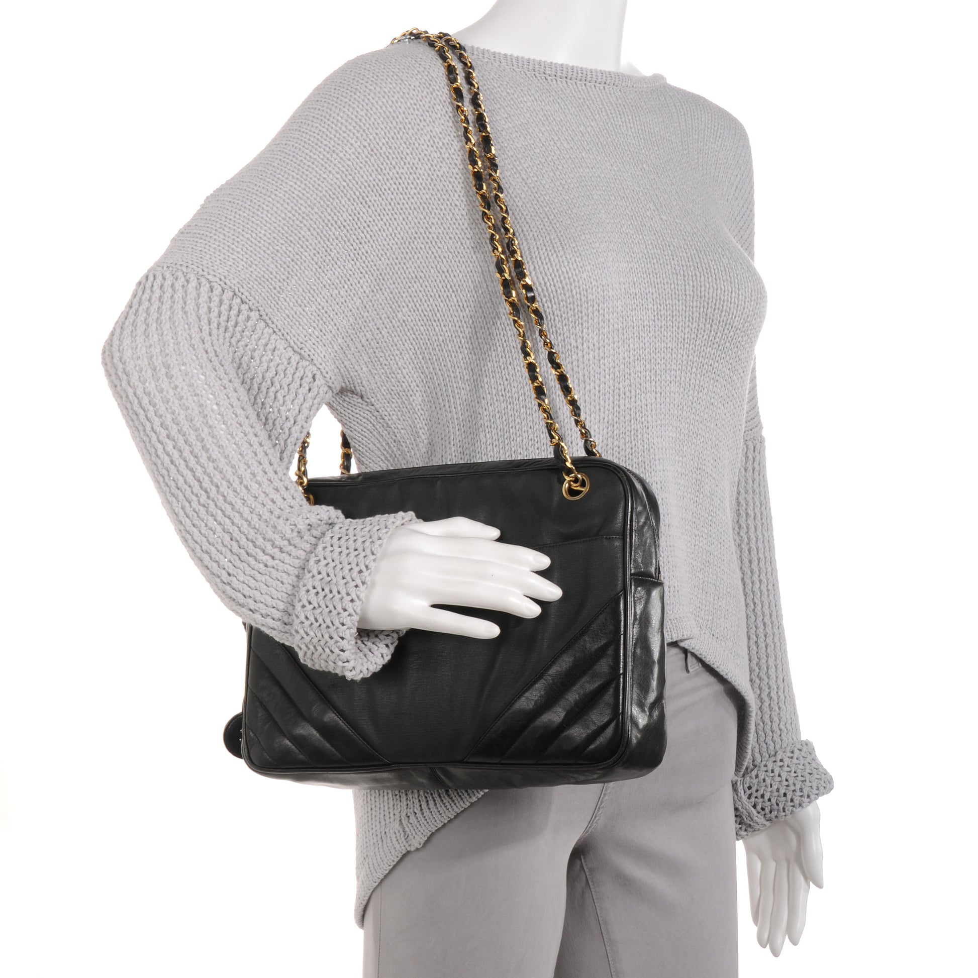 Chanel Lambskin Coated Canvas Vertical Quilted Camera Bag Black 2 of 7