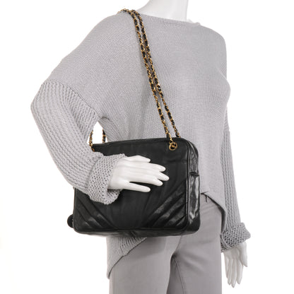 Chanel Lambskin Coated Canvas Vertical Quilted Camera Bag Black 2 of 7