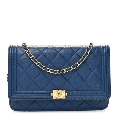 Chanel Caviar Quilted Boy Wallet On Chain WOC Dark Blue 1 of 15