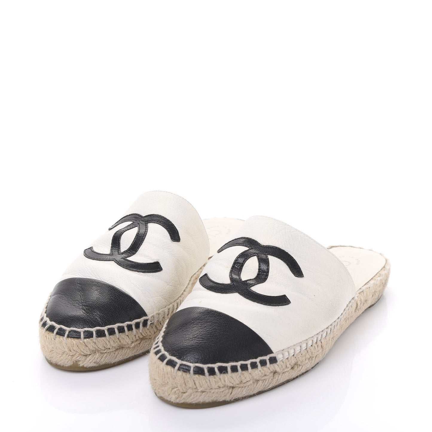 Iridescent Goatskin CC Espadrille Mules 36 Ivory Black