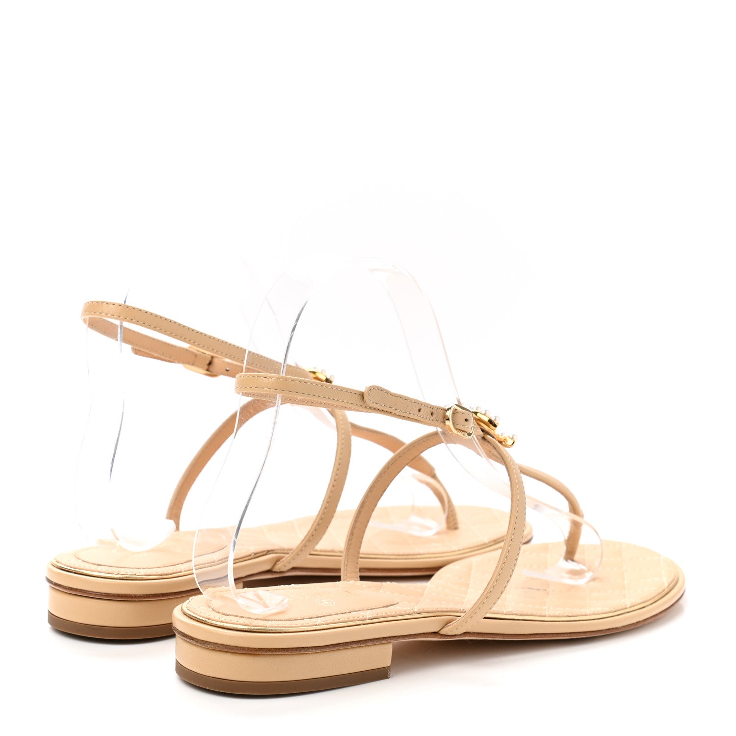 Chanel Lambskin Quilted Pearl CC Thong Sandals 38 Beige 4 of 9