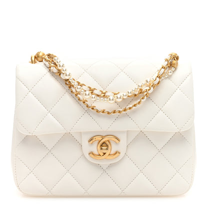 Chanel Shiny Lambskin Quilted Pearl Twist Mini Square Flap White 1 of 10