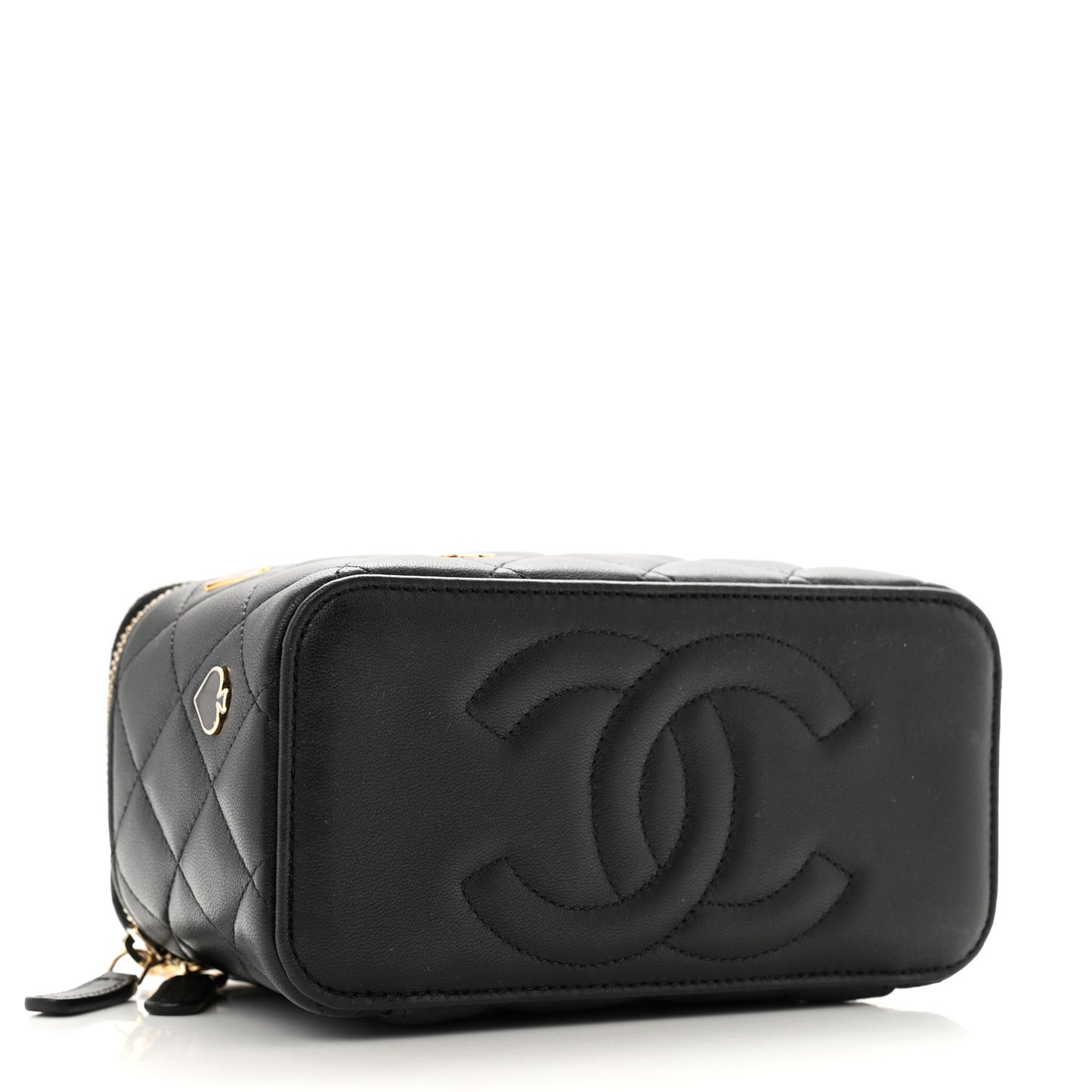 Lambskin Quilted Enamel Coco Casino Small Vanity Case With Chain Black