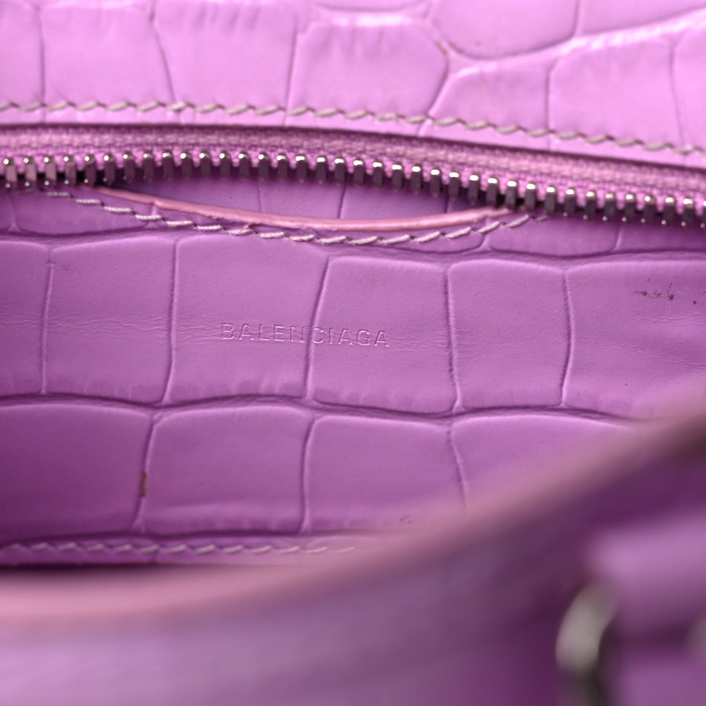 Calfskin Crocodile Embossed Neo Classic Silver Hardware Nano City Crossbody Lilac
