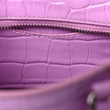 Balenciaga Calfskin Crocodile Embossed Neo Classic Silver Hardware Nano City Crossbody Lilac 6 of 14