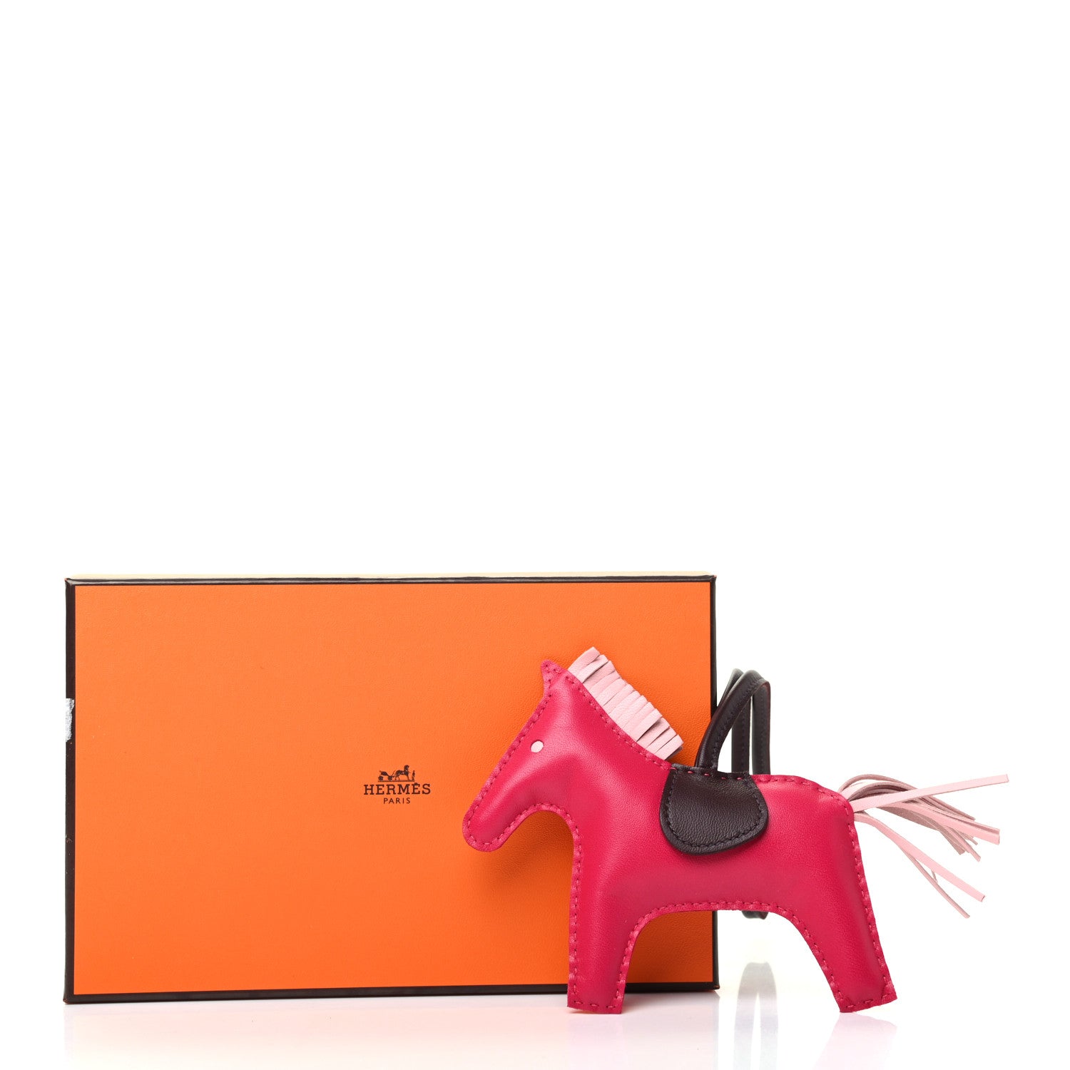 Hermes Milo Lambskin Grigri Rodeo Horse Bag Charm MM Rose Sakura Framboise Rouge Sellier 5 of 5