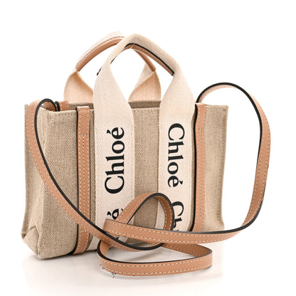 Chloe Linen Calfskin Mini Woody Ribbon Tote White Beige 3 of 10