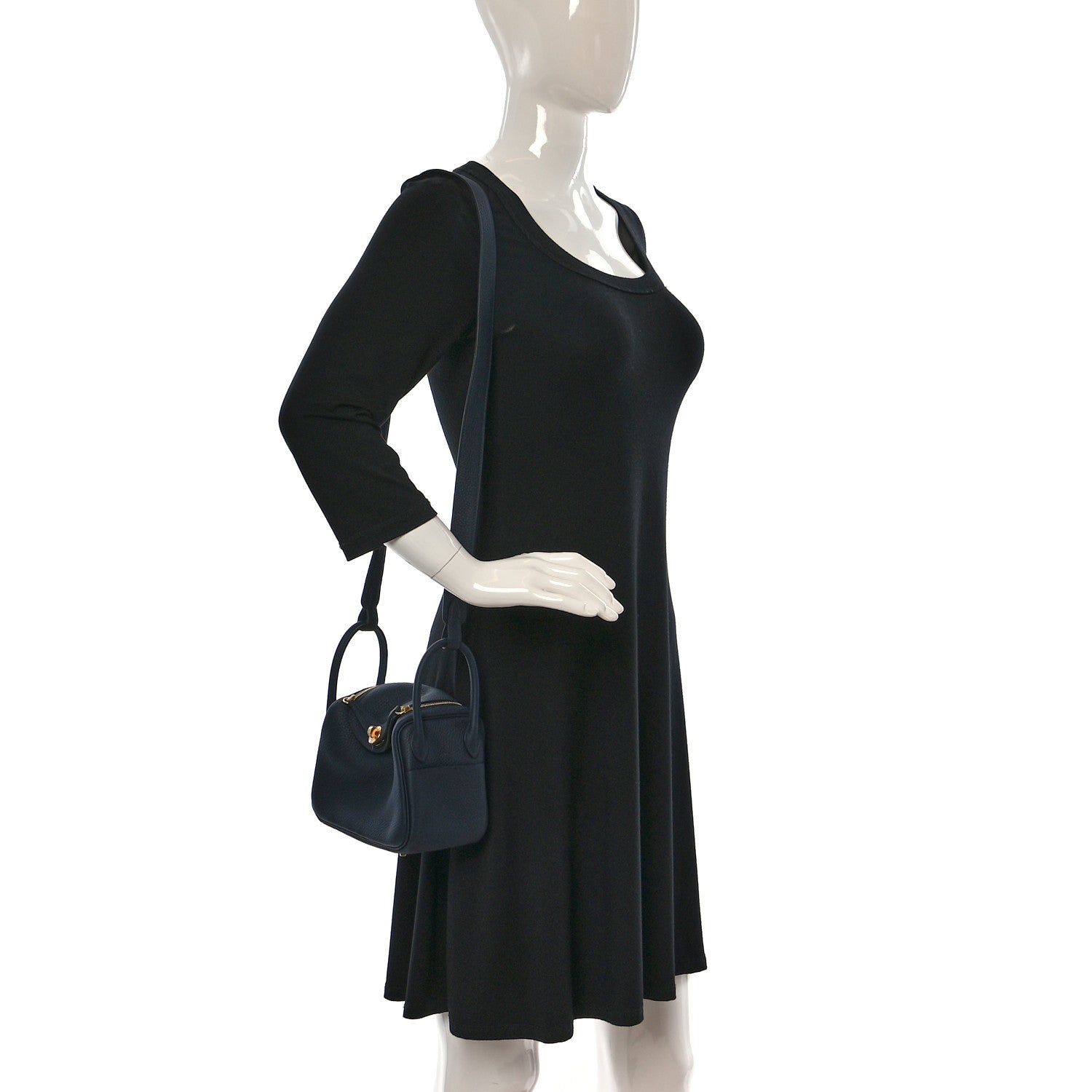 Hermes Taurillon Clemence Mini Lindy 20 Bleu Nuit 2 of 9