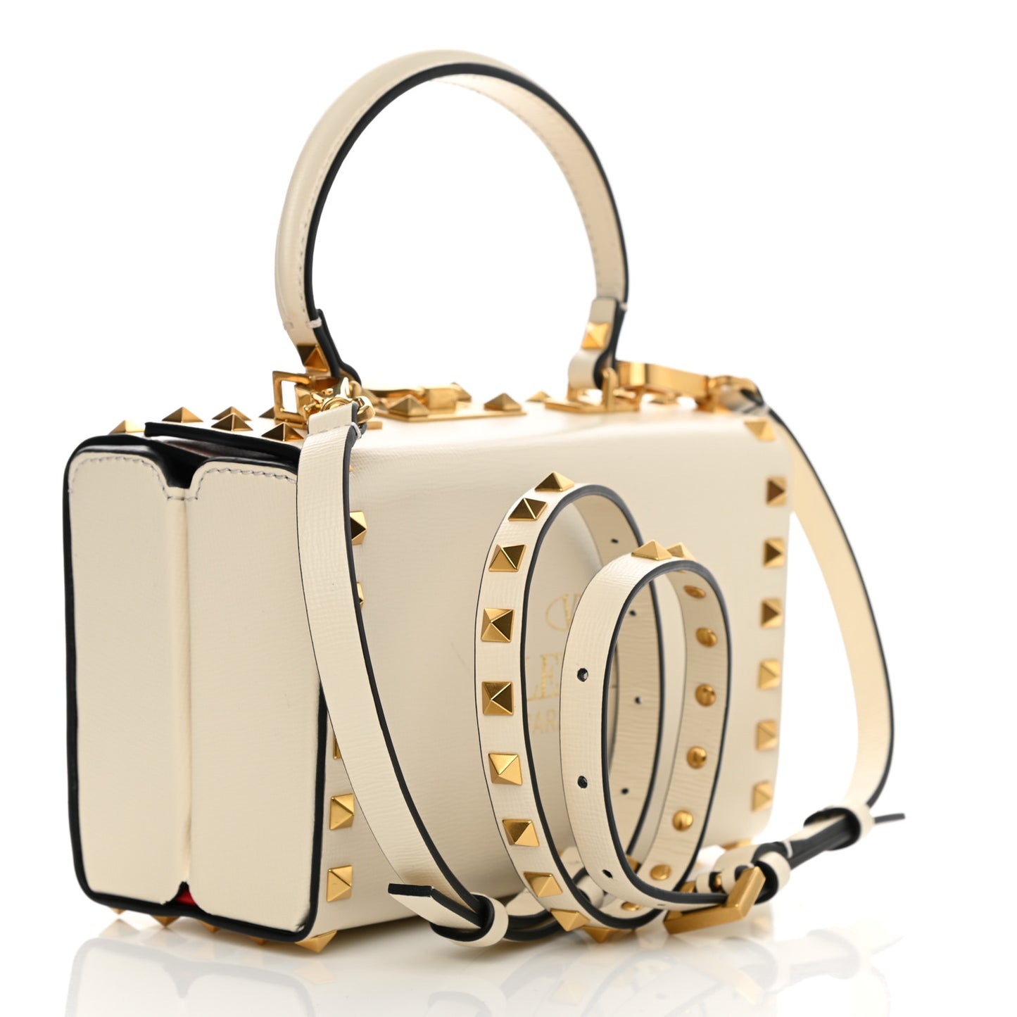 Grainy Calfskin Rockstud Alcove Box Top-Handle Bag Light Ivory