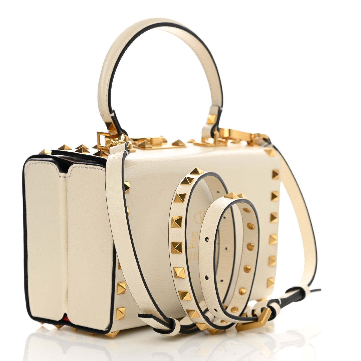 Valentino Garavani Grainy Calfskin Rockstud Alcove Box Top-Handle Bag Light Ivory 3 of 11