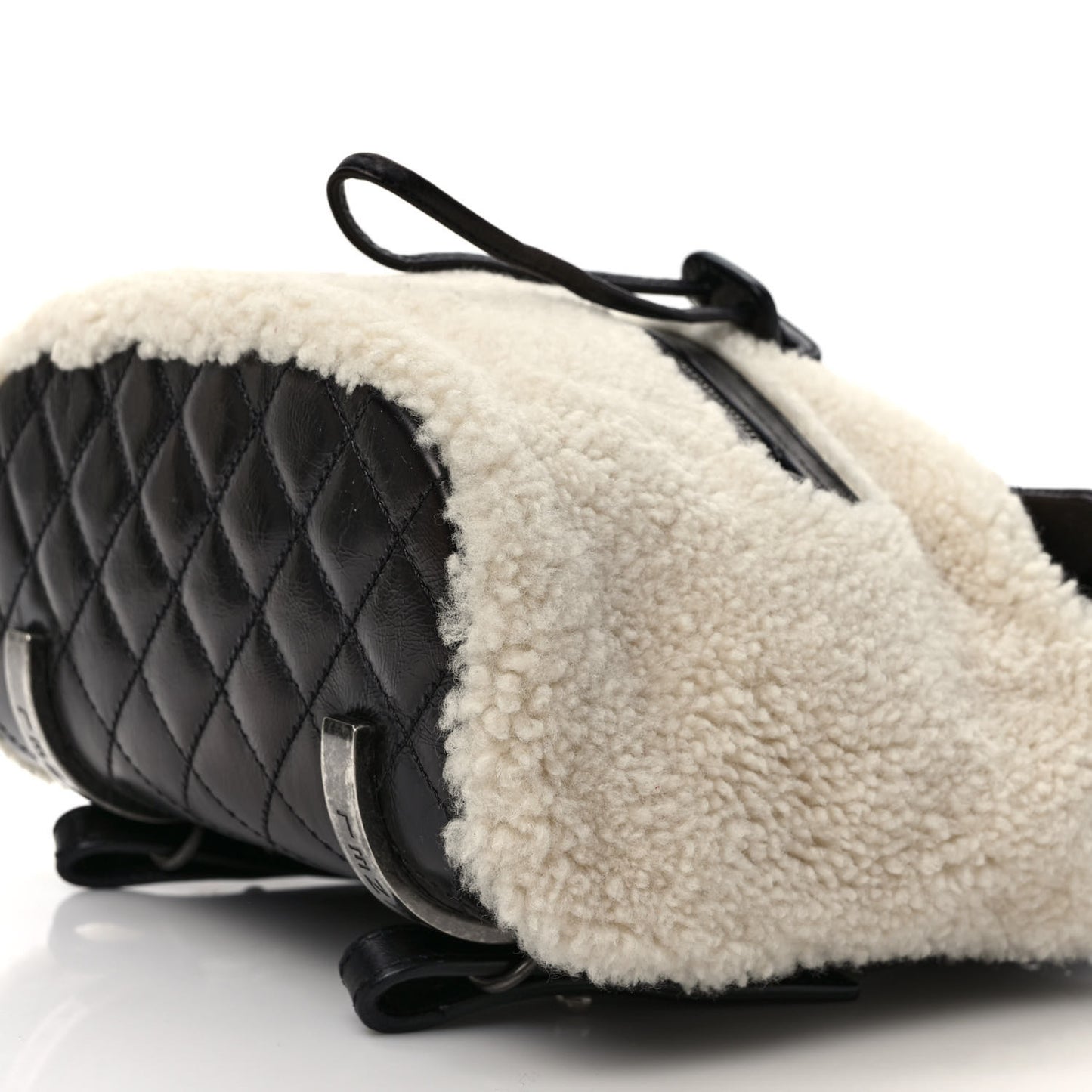 Glazed Calfskin Shearling Quilted Small Mountain Backpack Black Ivory