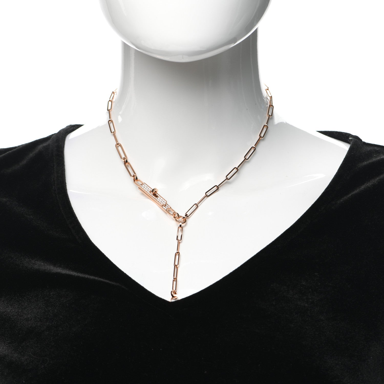 Hermes 18K Rose Gold Diamond Pave PM Kelly Chaine Lariat Necklace ST 2 of 5