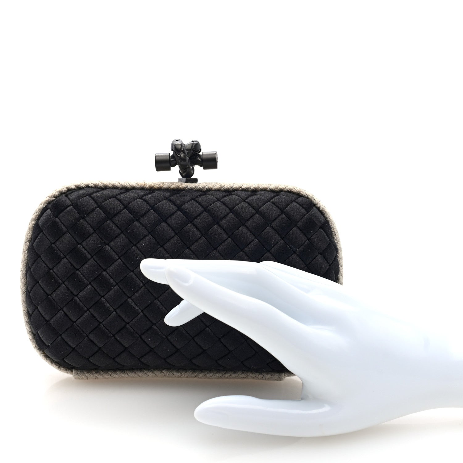 Bottega Veneta Intrecciato Silk Raffia Knot Clutch Black 2 of 8