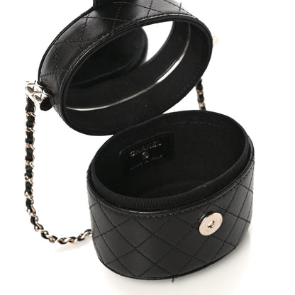 Chanel Lambskin Quilted Mini Round Vanity Case With Chain Black 5 of 14
