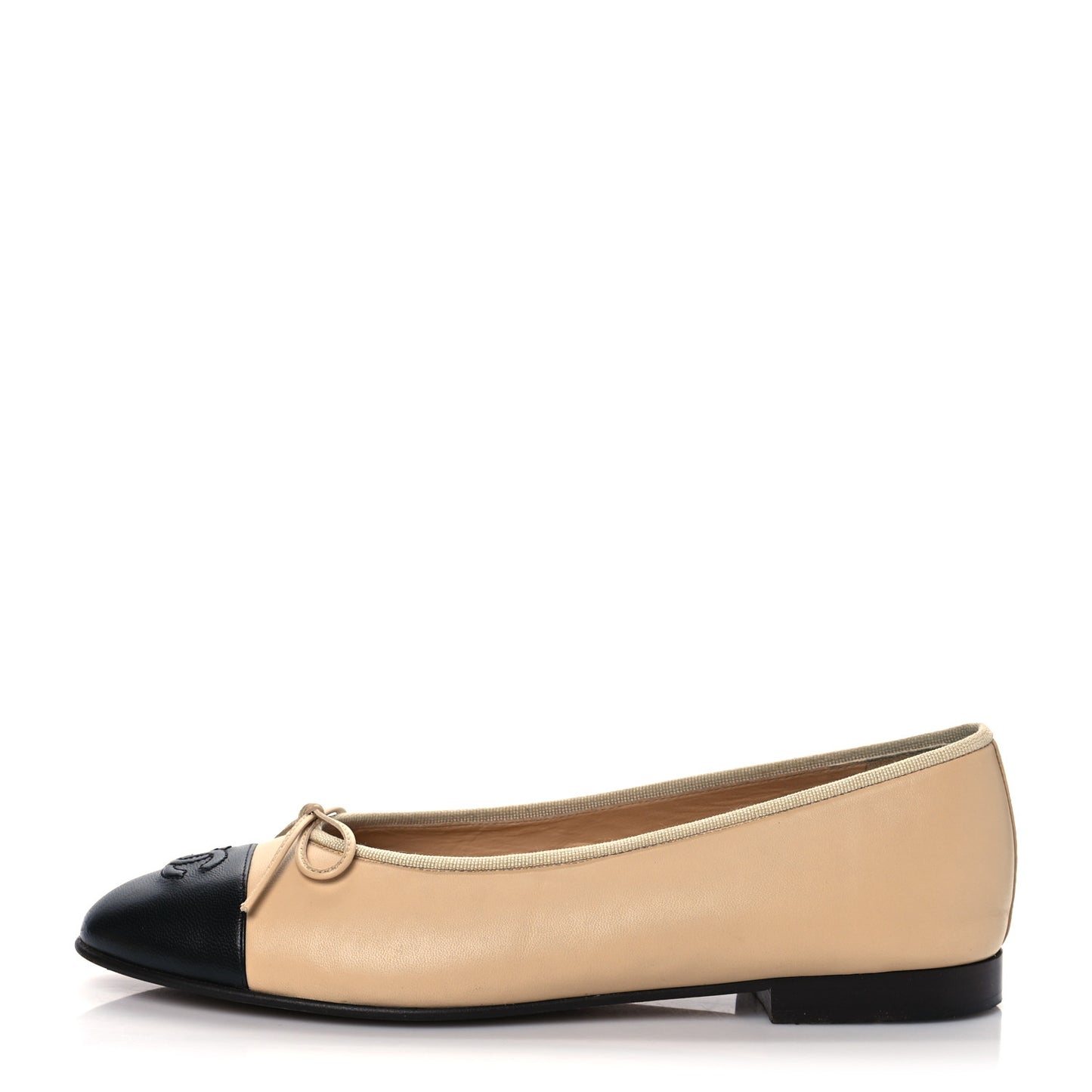 Lambskin Cap Toe CC Ballerina Flats 40 Beige Black