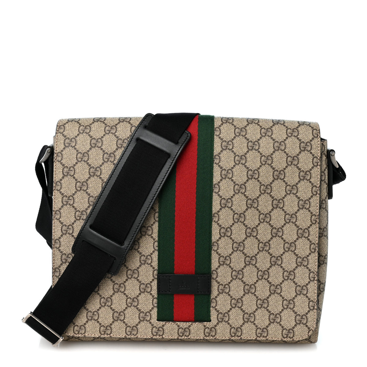 Gucci GG Supreme Monogram Web Flap Messenger Bag Black 1 of 10