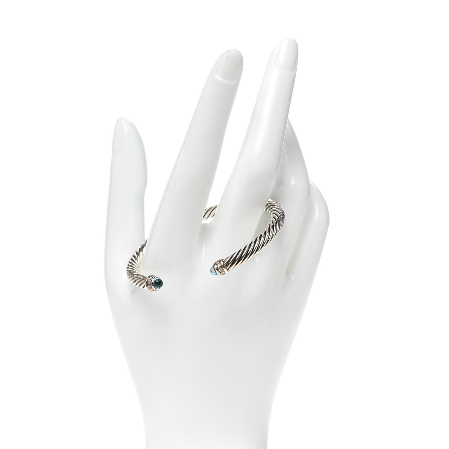 David Yurman Sterling Silver Diamond Blue Topaz 5mm Cable Classics Bracelet 2 of 4