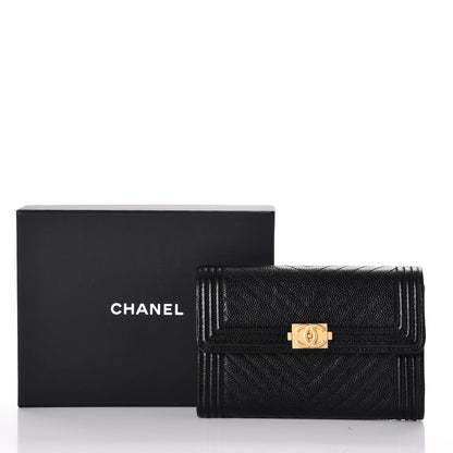 Chanel Caviar Chevron Quilted Medium Boy Flap Wallet Black 9 of 9