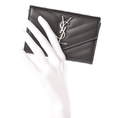 Saint Laurent Grain De Poudre Matelasse Chevron Small Monogram Envelope Wallet Earth 2 of 9
