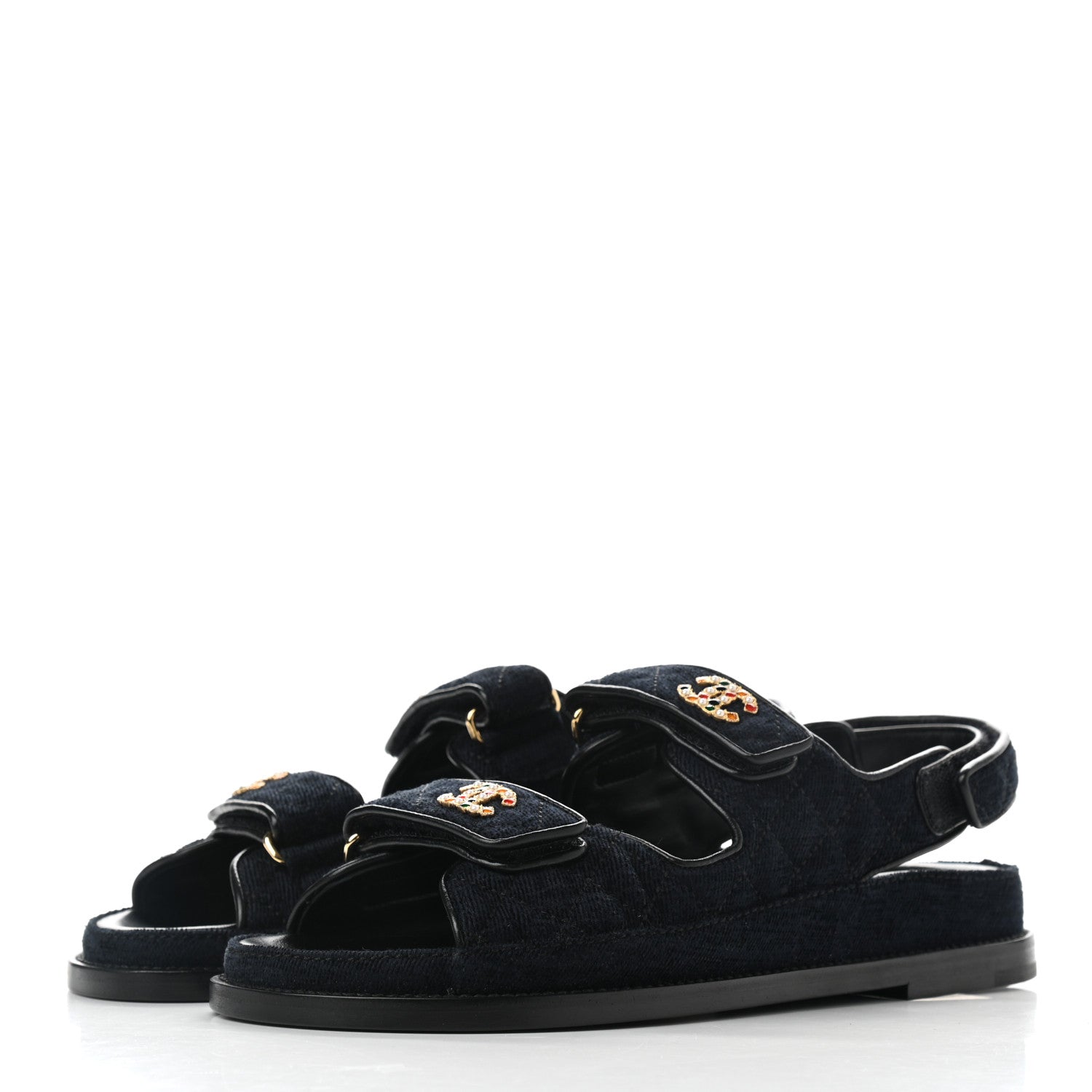 Chanel Velvet Velcro Dad Sandals 38 Navy Blue 3 of 9