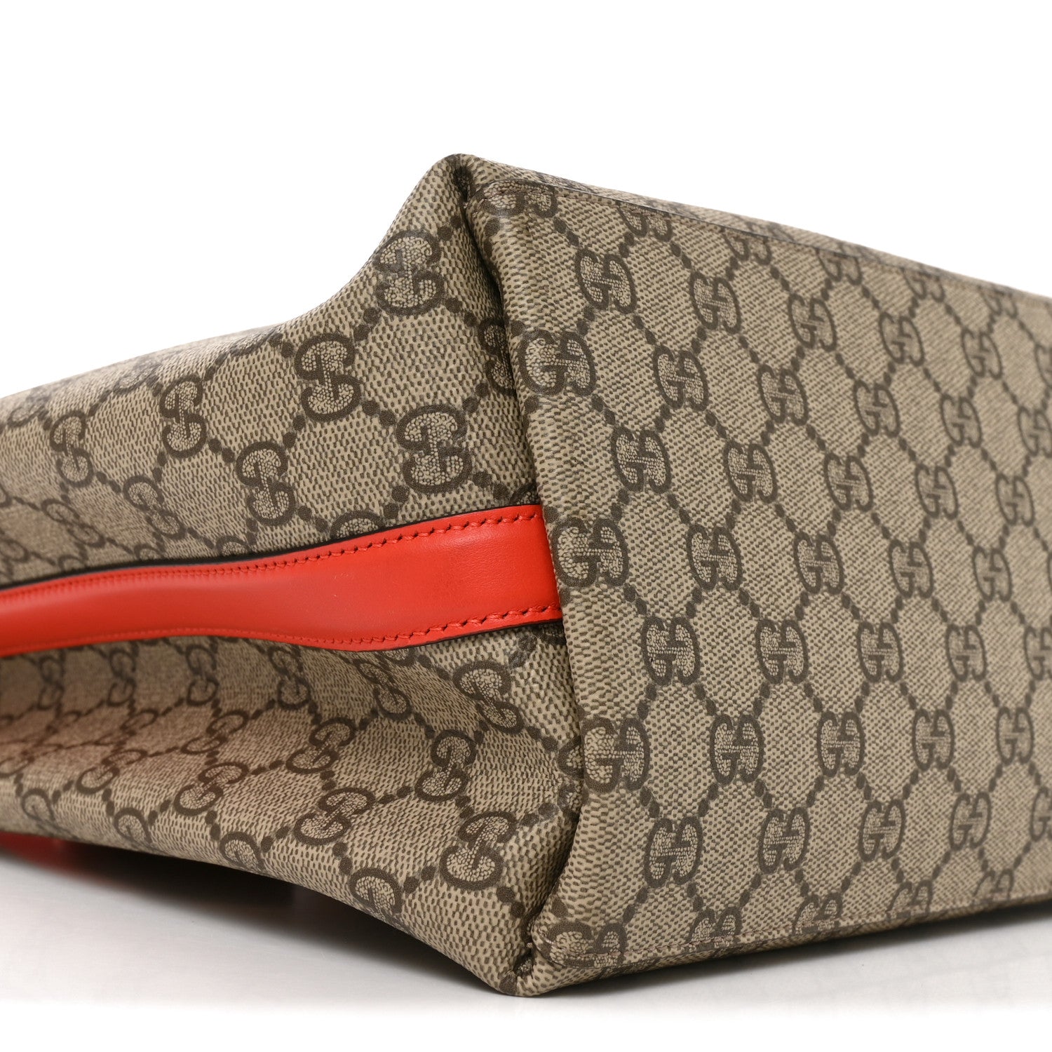 Gucci GG Supreme Monogram Medium Emblem Bucket Bag Beige Orange 8 of 9