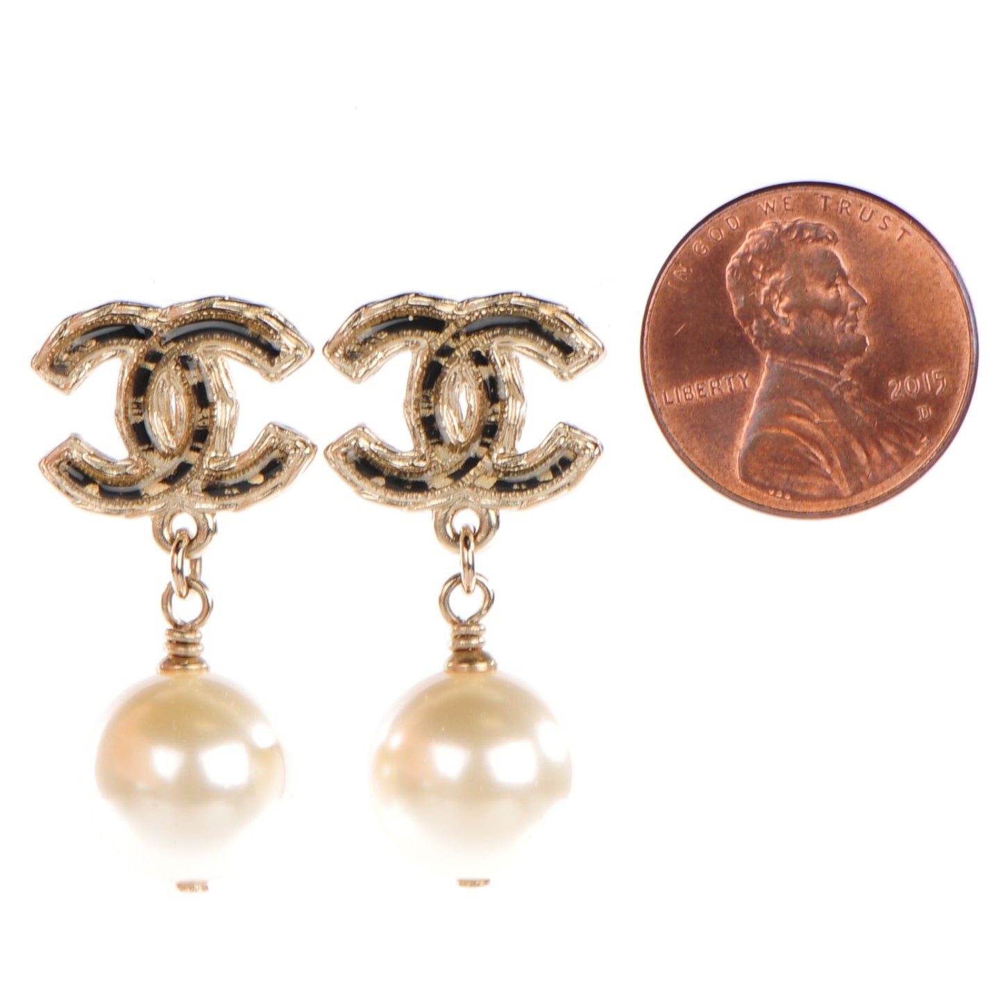Pearl Enamel CC Drop Earrings Black Gold