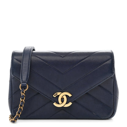 Chanel Lambskin Chevron Mini Coco Envelope Flap Navy 1 of 13
