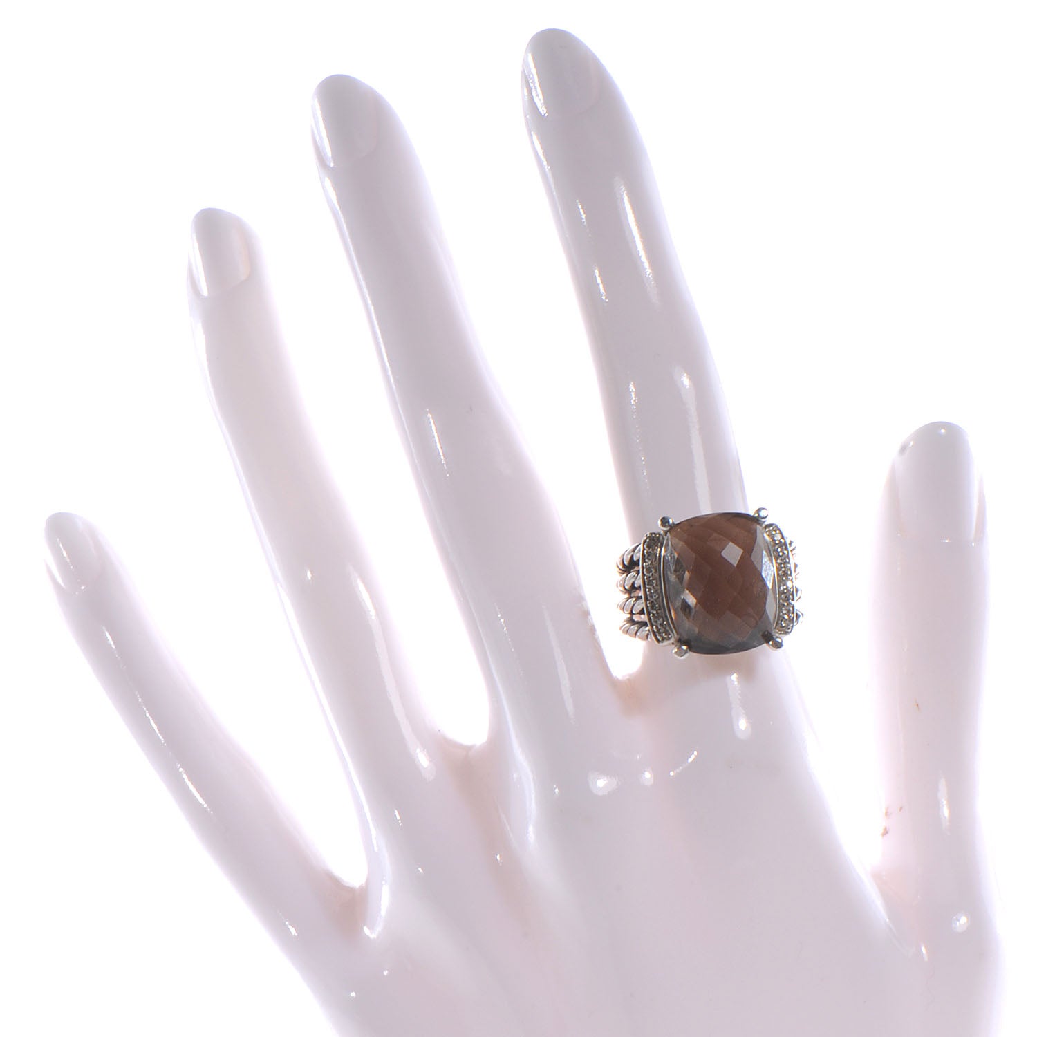 David Yurman Sterling Silver Wheaton Diamond 16mm Smoky Quartz Ring 52 6 2 of 5