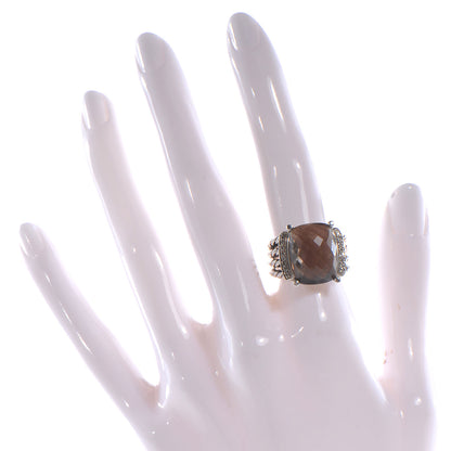 David Yurman Sterling Silver Wheaton Diamond 16mm Smoky Quartz Ring 52 6 2 of 5