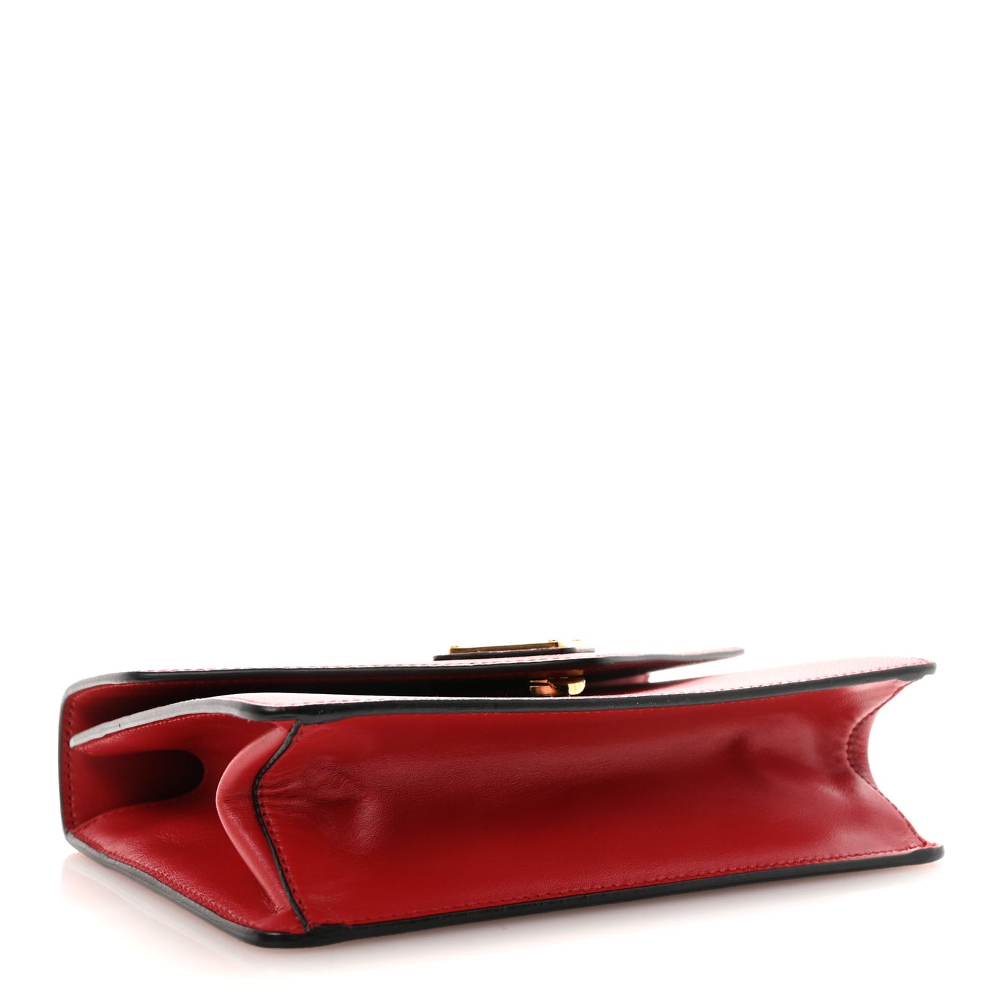 Saffiano Soft Calfskin Metal Triangle Logo Envelope Chain Shoulder Bag Fuoco