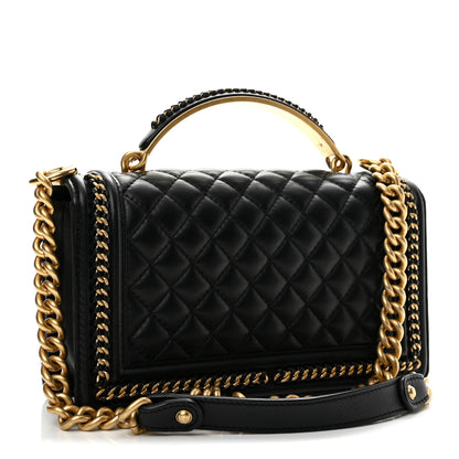 Chanel Lambskin Quilted Medium Top Handle Boy Flap Black 3 of 13