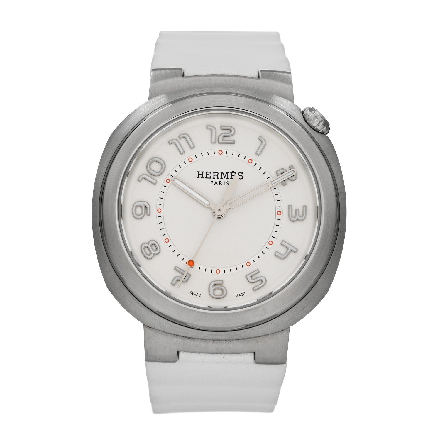 Hermes Stainless Steel Rubber 36mm Cut Automatic Watch Blanc 1 of 5
