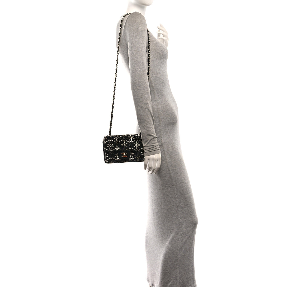 Chanel Velvet Crystal Mini Rectangular Flap Black 2 of 10