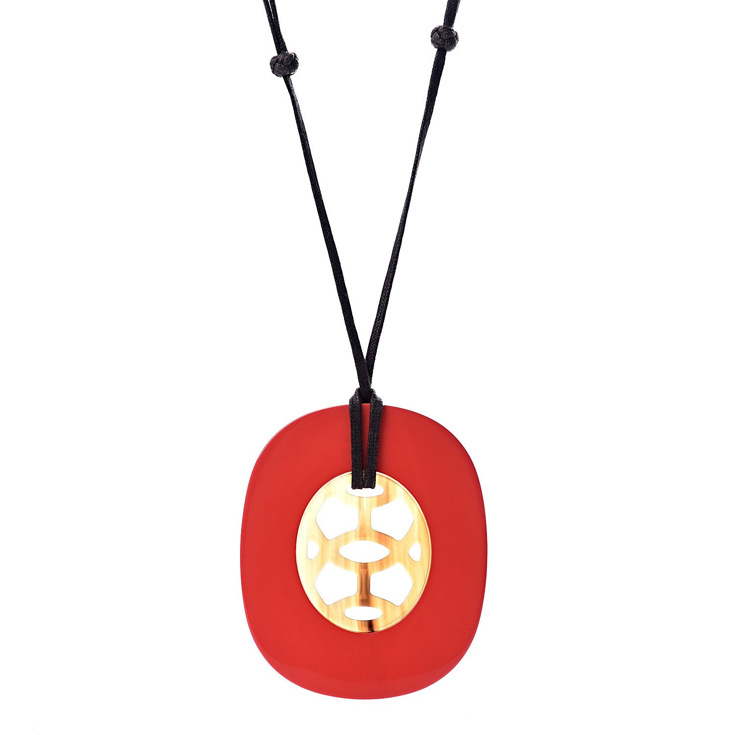 Hermes Buffalo Horn Lacquer Lift Necklace GM Rouge Carmin 1 of 4