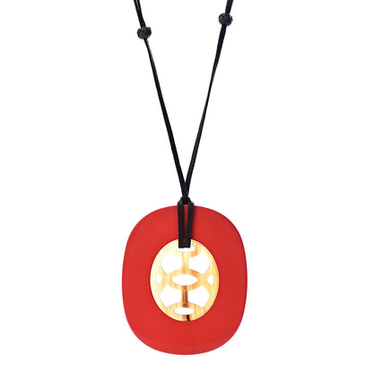 Hermes Buffalo Horn Lacquer Lift Necklace GM Rouge Carmin 1 of 4