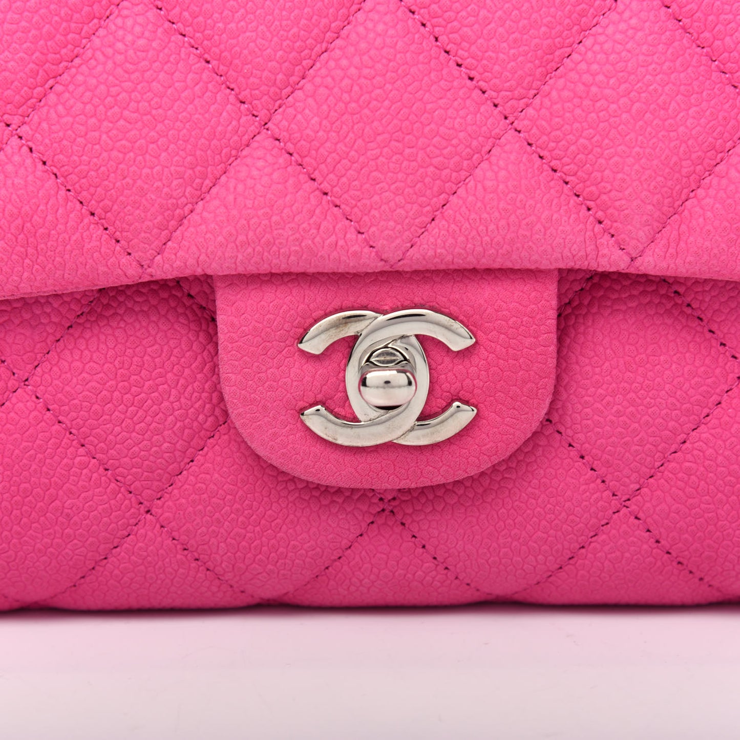 Iridescent Caviar Quilted Clutch with Chain Flap Pink