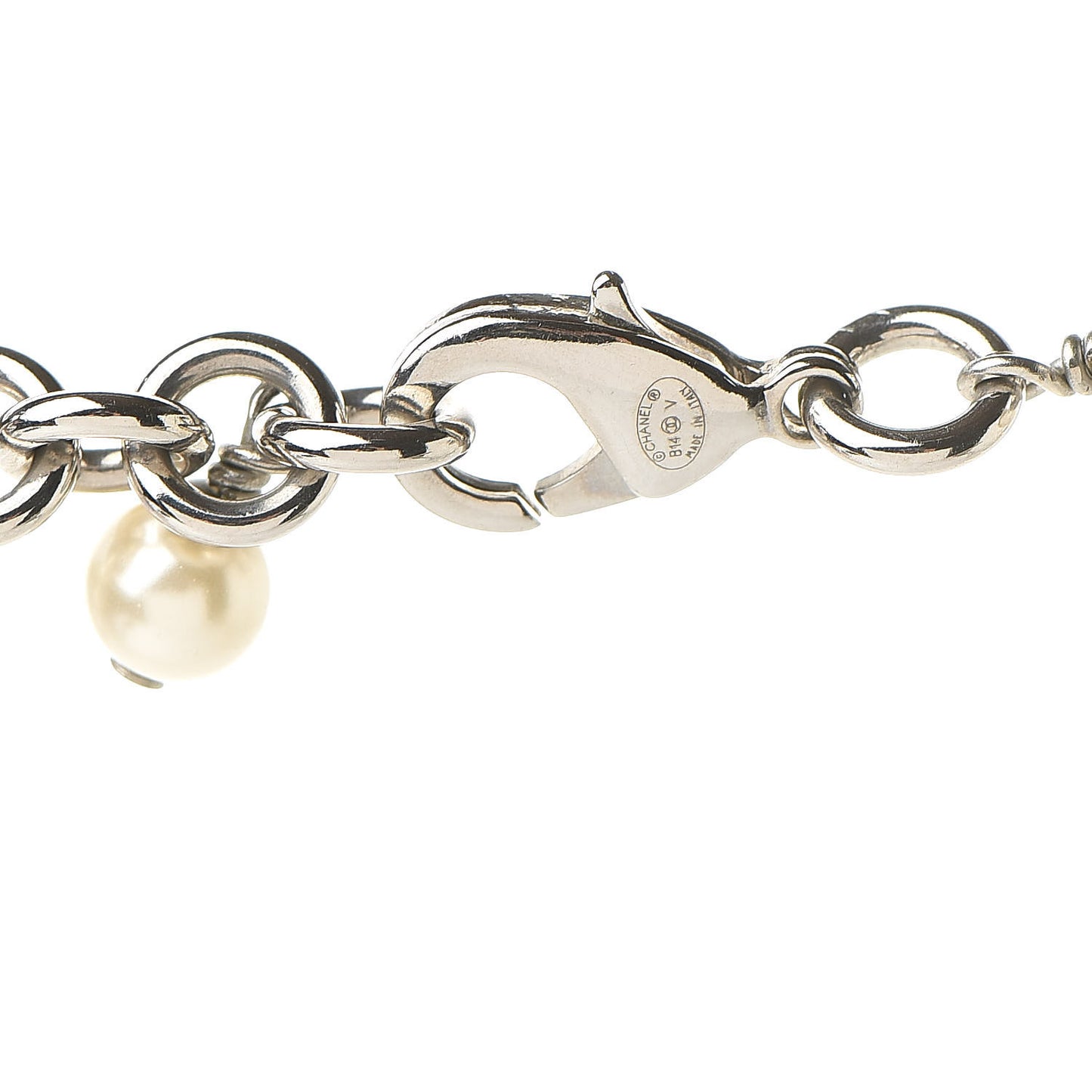 Crystal Pearl CC Long Necklace Silver