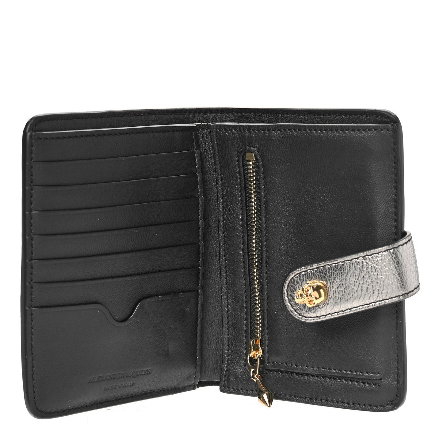 Metallic Calfskin Skull French Wallet Gunmetal