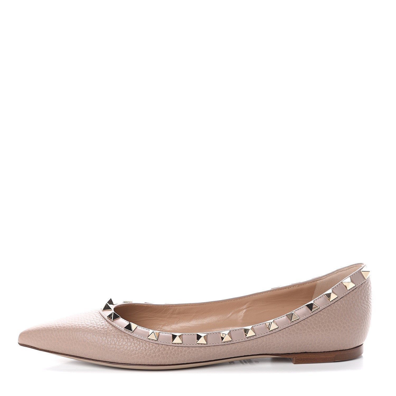 Valentino Garavani Pebbled Calfskin Rockstud Ballerina Flats 38.5 Poudre 1 of 7