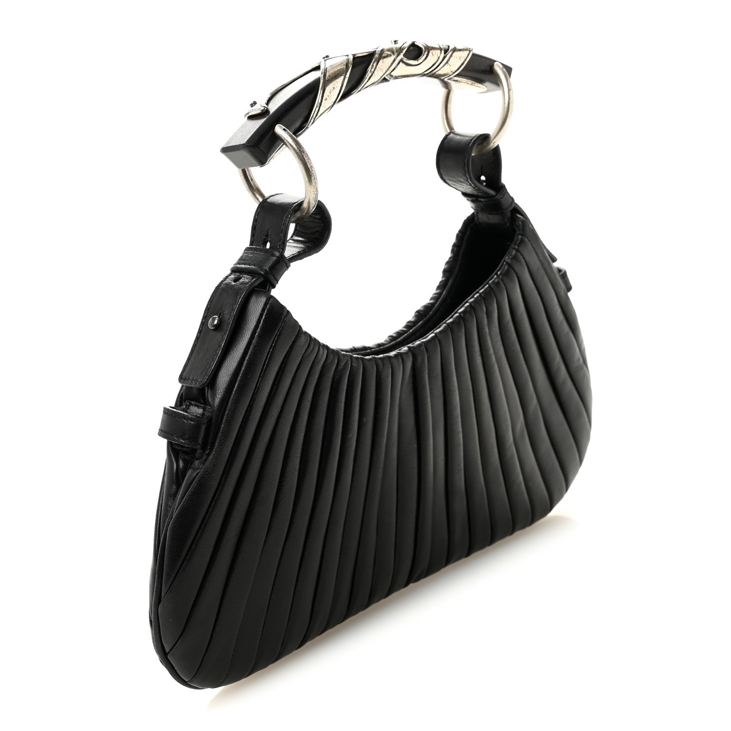 Saint Laurent Pleated Lambskin Horn Small Mombasa Hobo Black 3 of 10