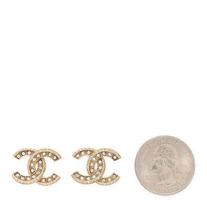 Chanel Crystal Timeless CC Earrings Light Gold 2 of 6