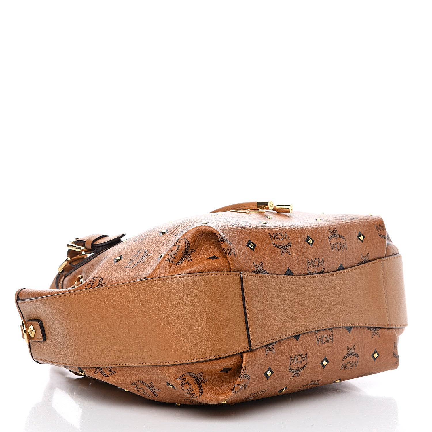 MCM Visetos Studded Small Drawstring Shopper Cognac 3 of 9