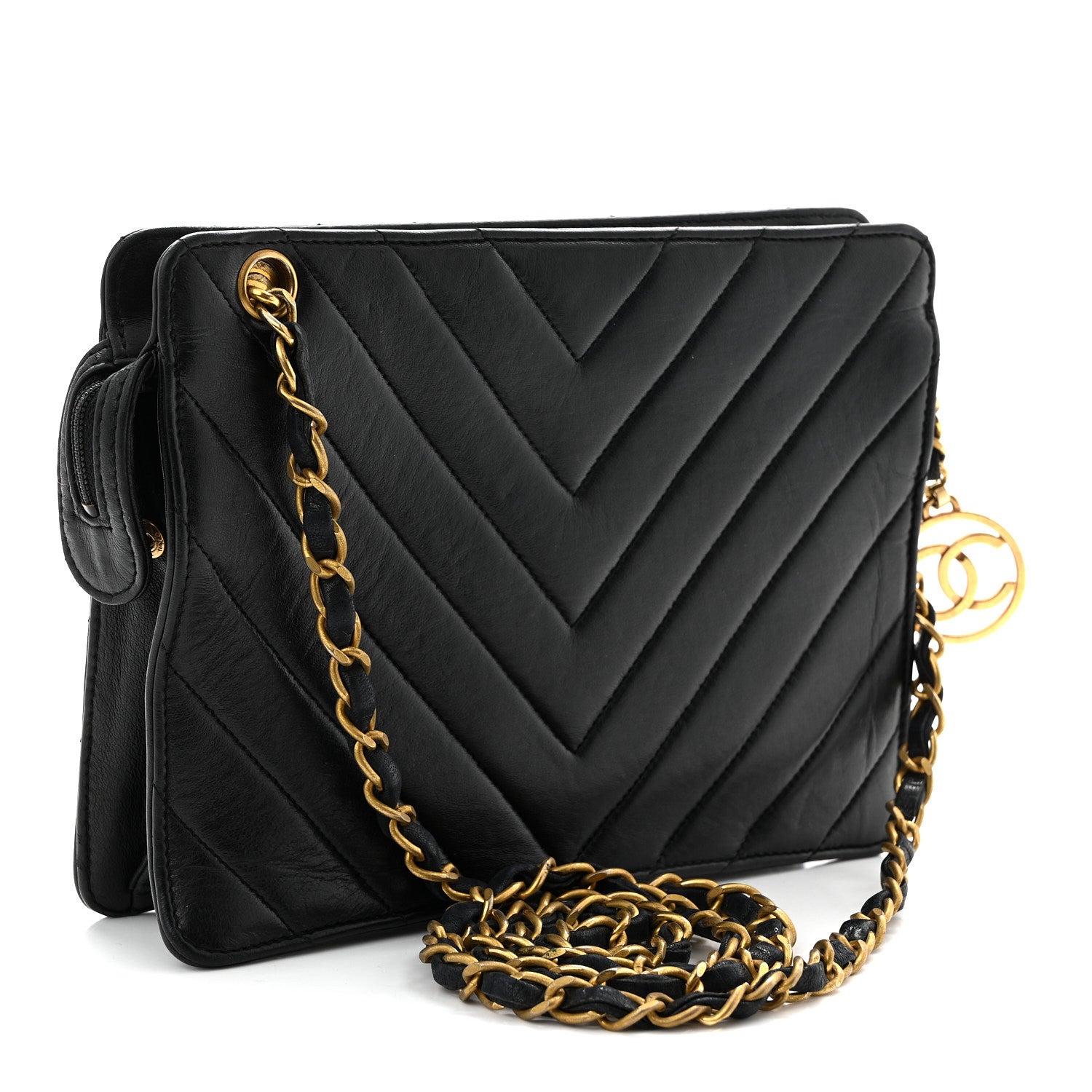 Chanel Lambskin Chevron Small Shoulder Bag Black 3 of 11