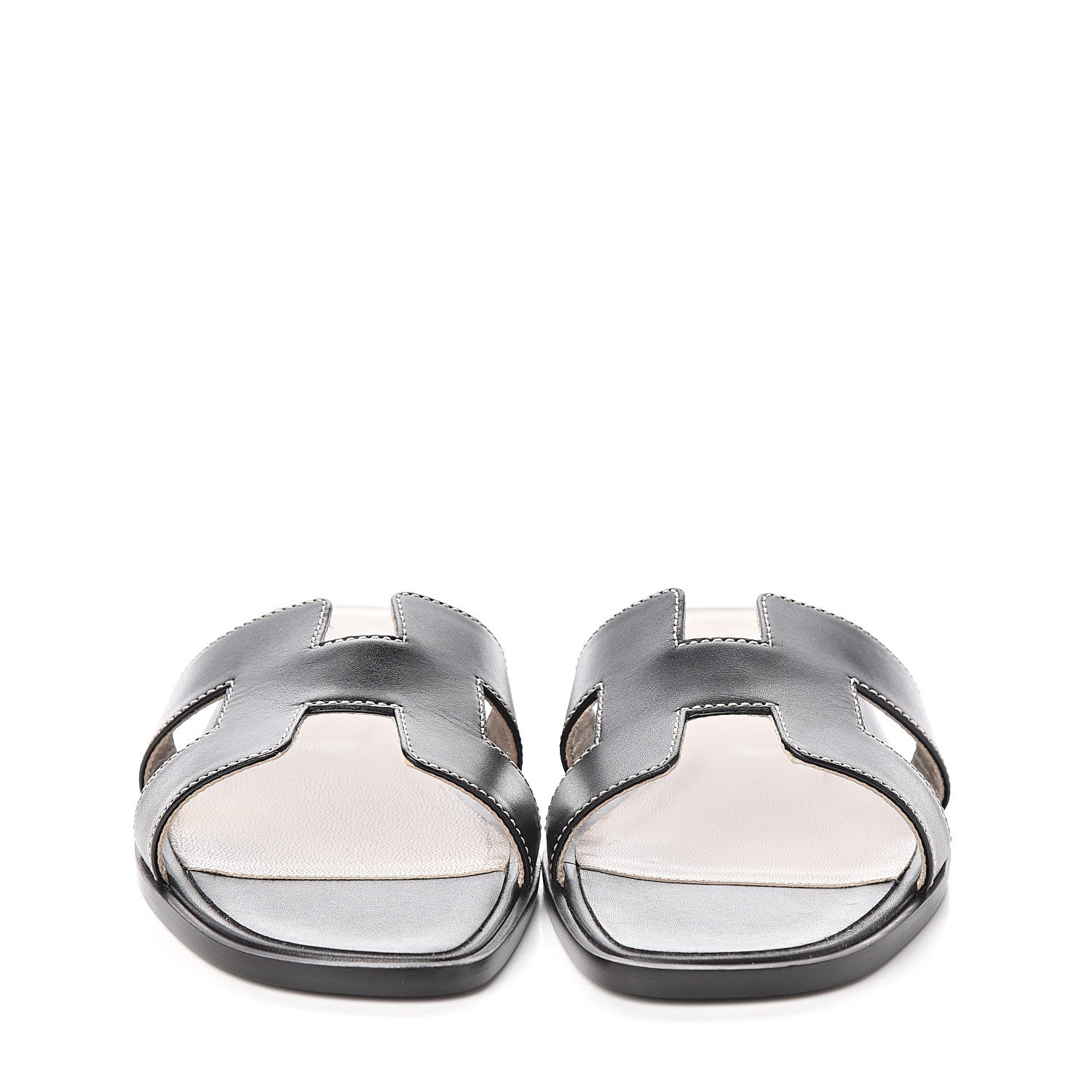 Hermes Box Calfskin Oran Sandals 37.5 Black 2 of 10