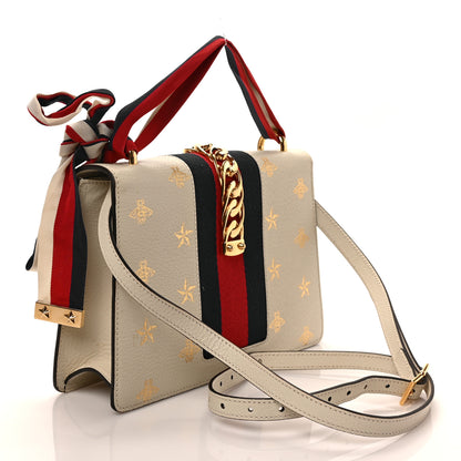 Gucci Textured Calfskin Bee Star Print Small Sylvie Shoulder Bag Mystic White 3 of 9