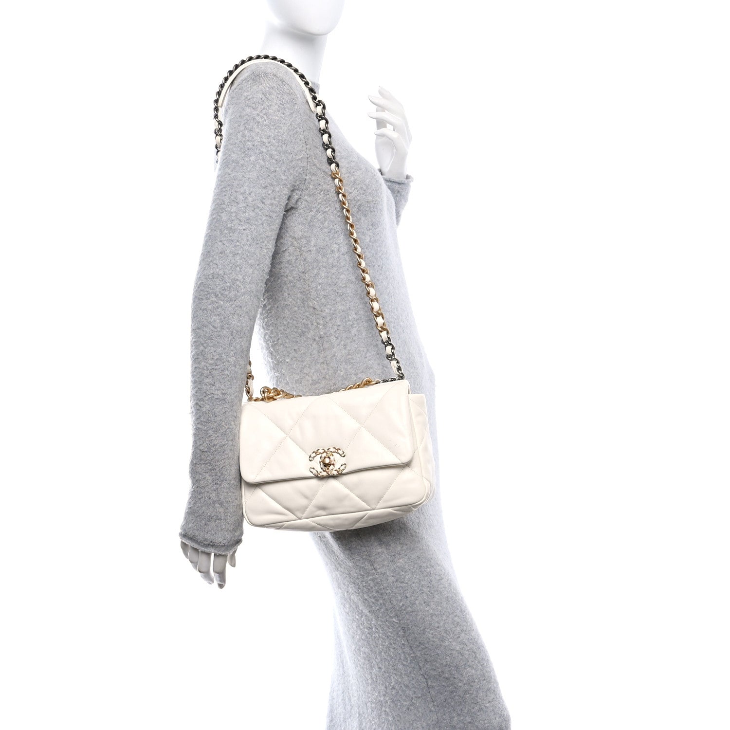 Chanel Lambskin Quilted Medium Chanel 19 Flap White 2 of 14